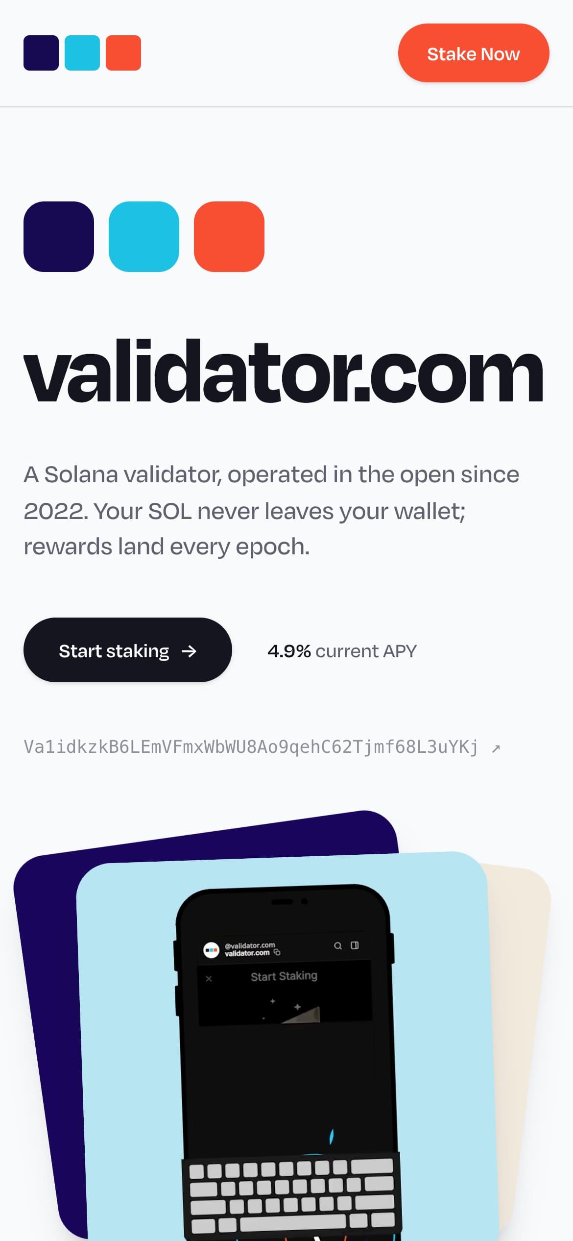validator.com homepage on a phone