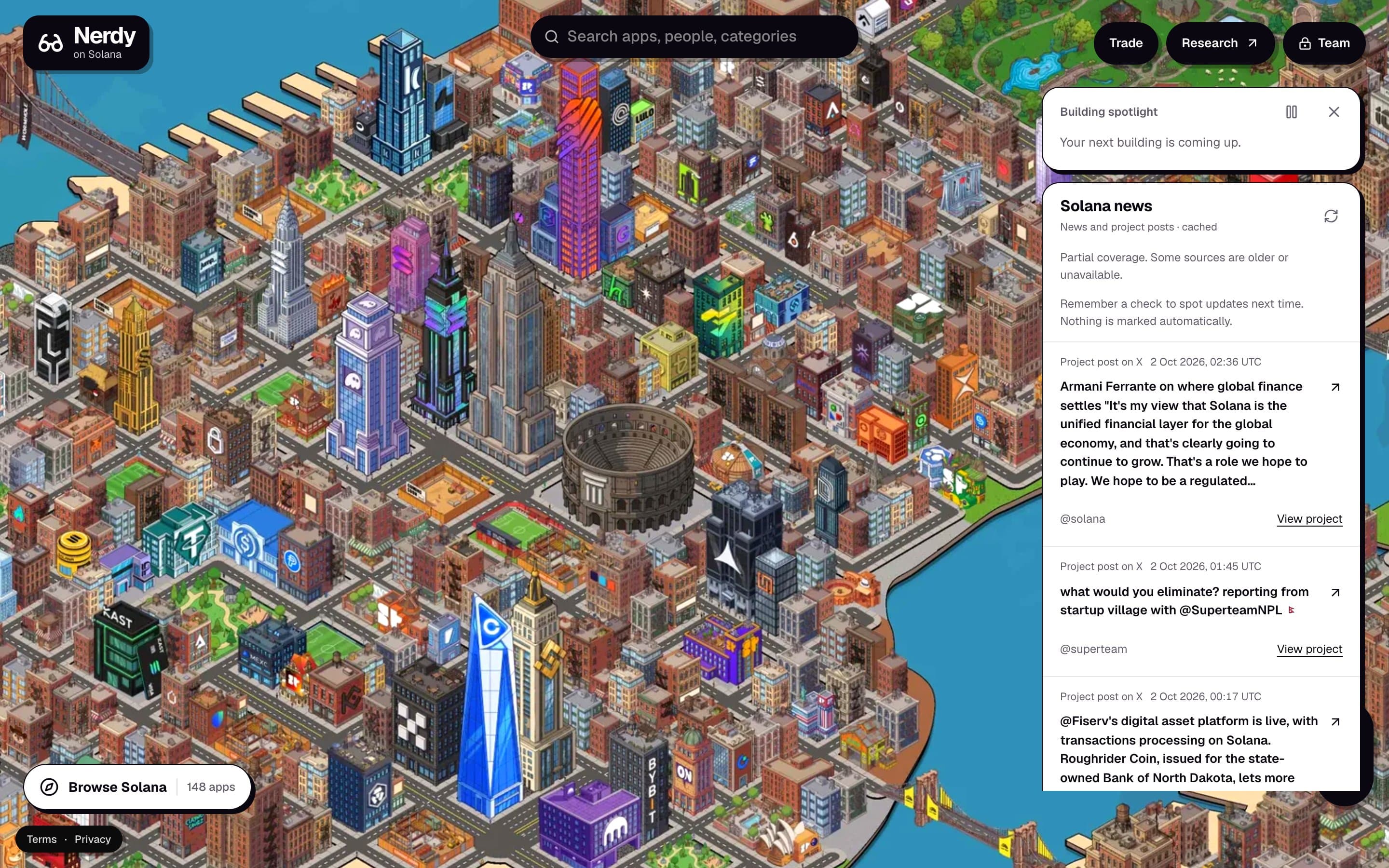 onsolana.link isometric city of Solana projects