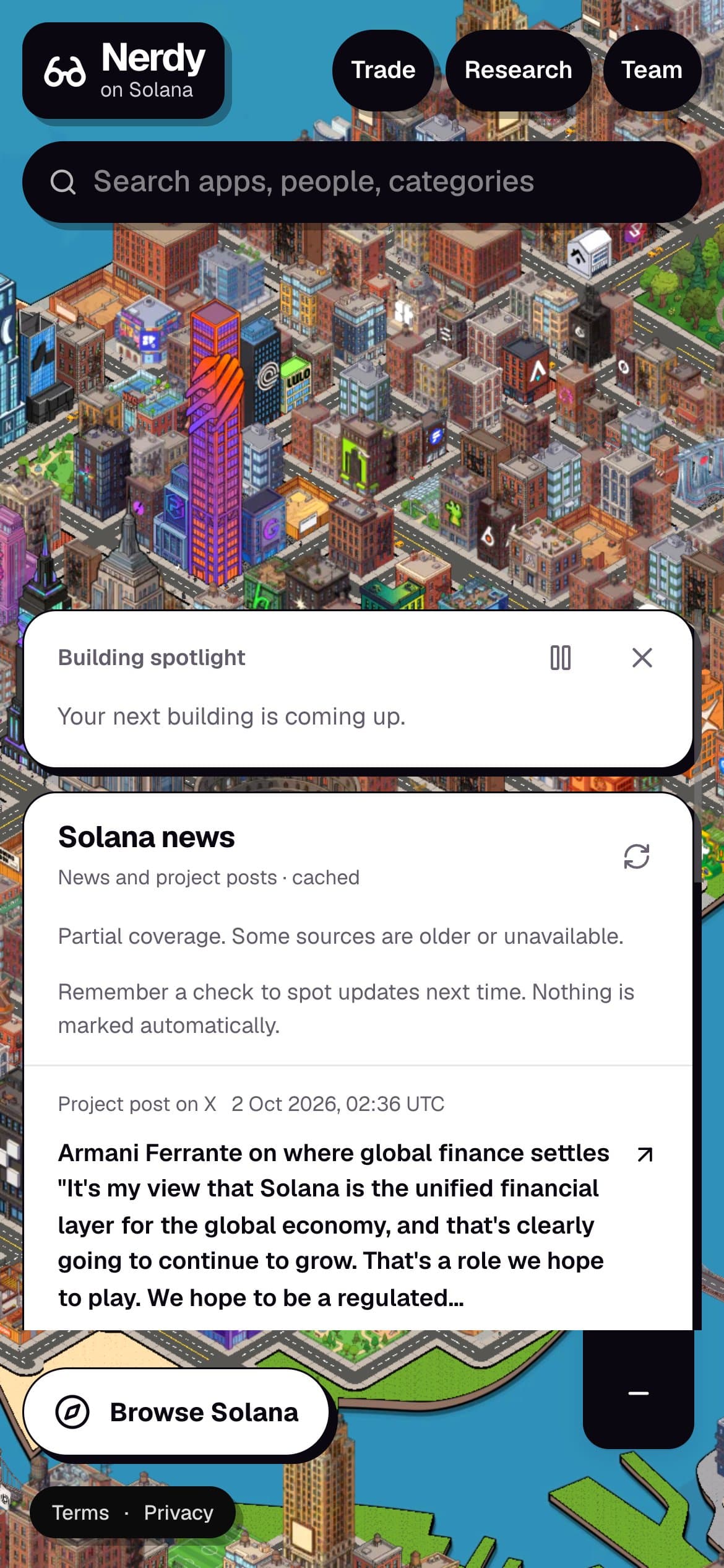 onsolana.link city map and news on a phone