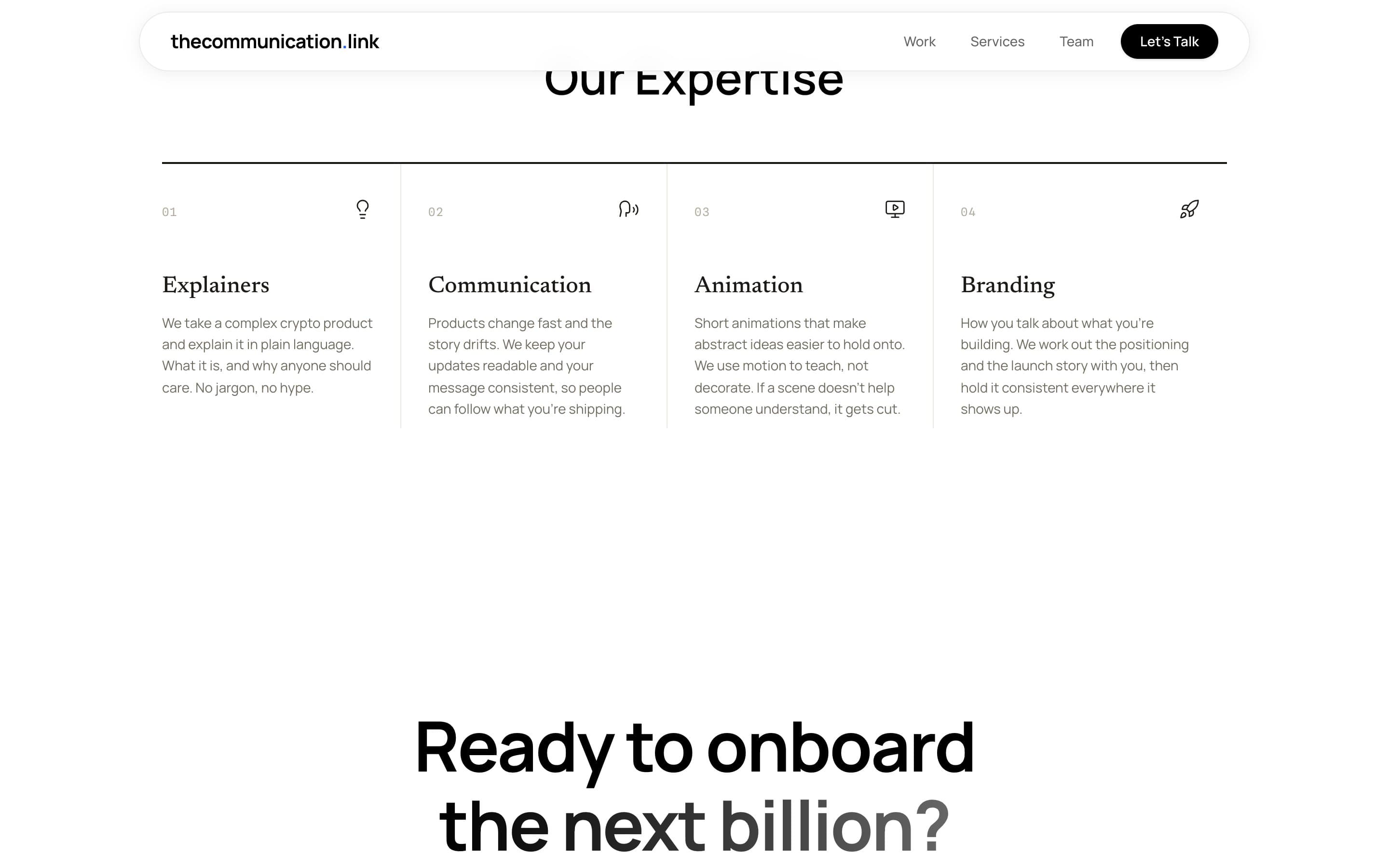 Expertise grid: explainers, communication, animation and branding